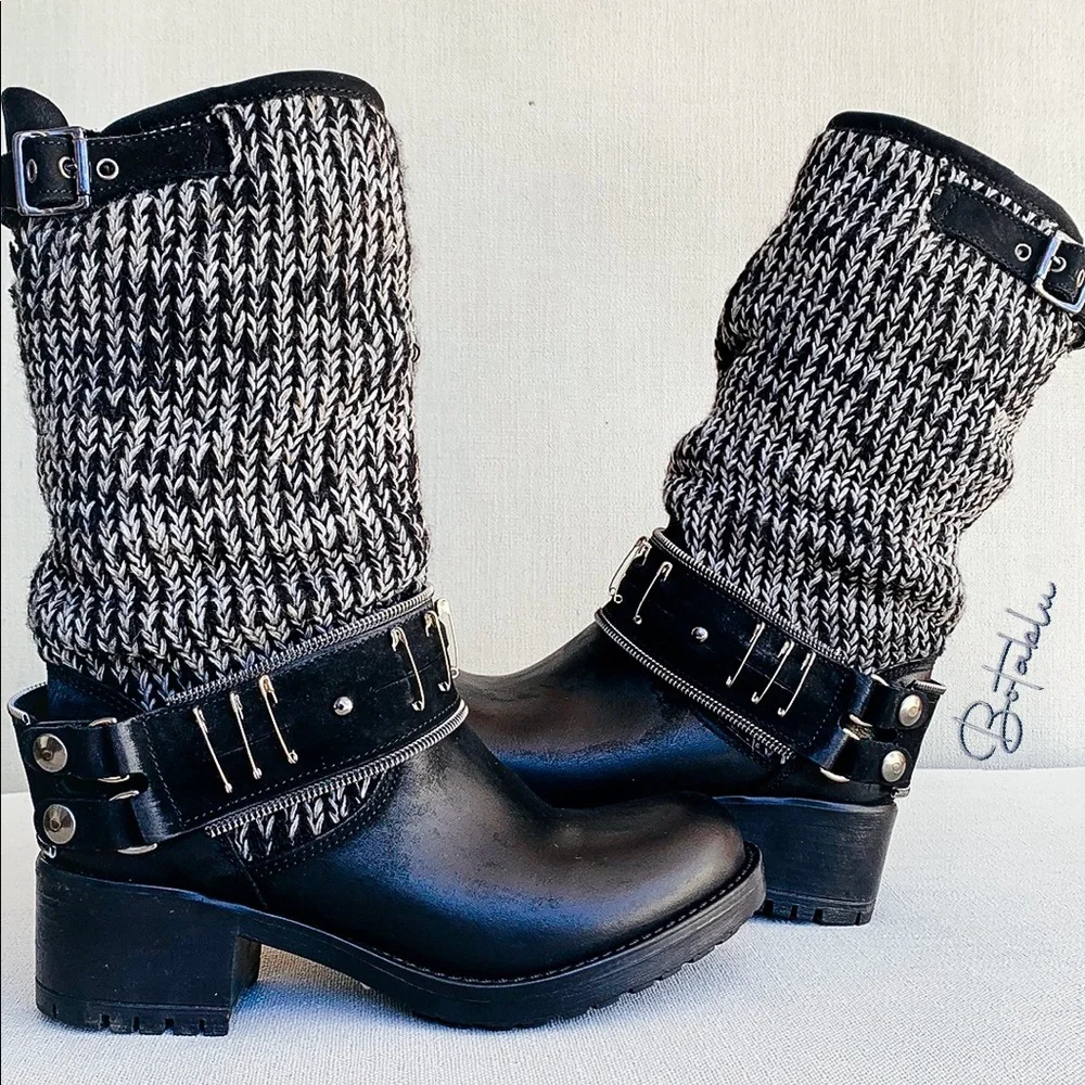 LUISA MIRANDA ITALIA Chunky Lug Sole Harness Slouch Biker Moto Boots, Size 36 6 - Picture 1 of 11